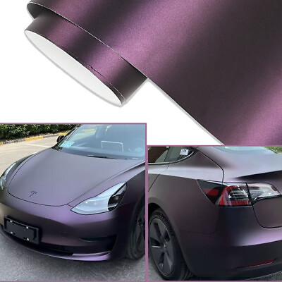 #ad Matte Metallic Black to Charming Dark Purple Car Vinyl Wrap Car Body Sticker $38.53