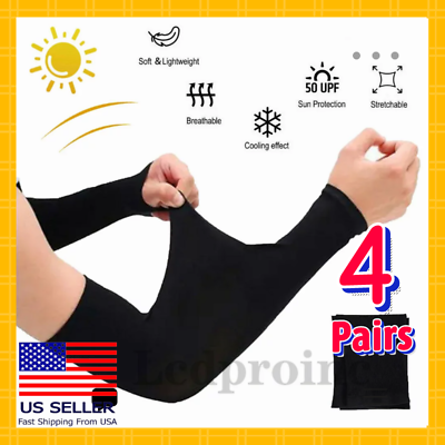 #ad 4 Pairs Cooling Arm Sleeves Cover UV Sun Protection Outdoor Sports For Men Women $9.29