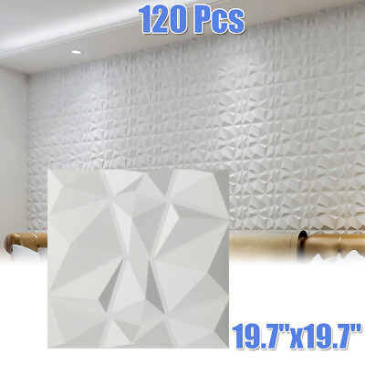 #ad 120Pcs Modern 3D Wall Panels DIY PVC Diamond Art Design Home Wall Ceiling Decor $335.99