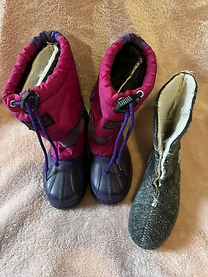 #ad Sorel Flurry Print  Snow Boots Youth Size 13 Pink Purple Girls removable inserts $15.00