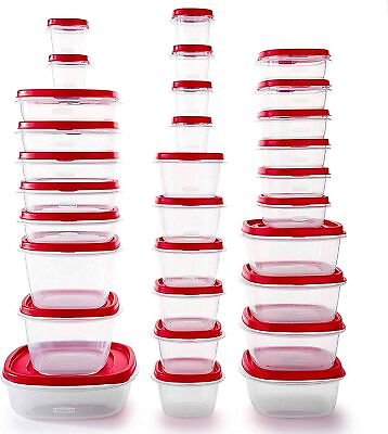 #ad Rubbermaid 60 Piece Food Storage Containers with Lids Red Dishwasher $44.45