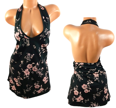 #ad NWT Torrid black pink floral print v neck stretch foxy halter top 5 5X $17.99
