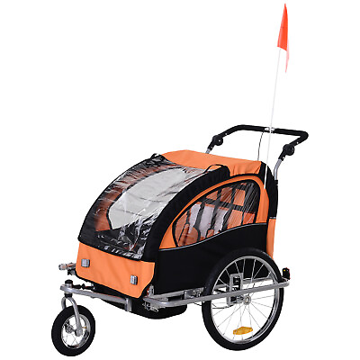 #ad 2 Seat Kid Bicycle Trailer Jogger with Windows and Canopy Coupler Attachment $166.39