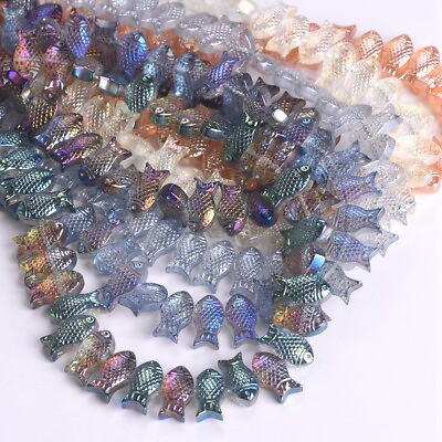#ad 10pcs 15x8mm Glossy Fish Shape Crystal Glass Loose Beads For Jewelry Making DIY $2.45