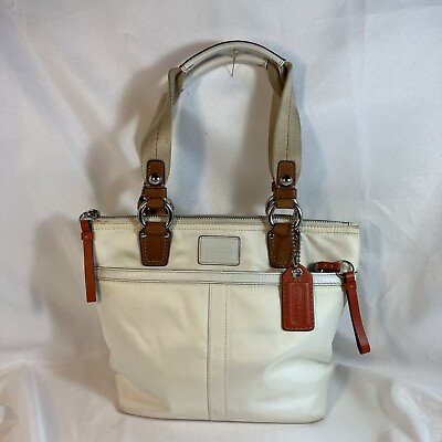 #ad Coach Park White Nylon Leather Trim Double Handle Zipper Closure Tote Bag 2008 $52.00