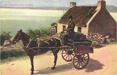 Driver And His Horse Carriage Waiting At A House Jaunting Car Ireland Postcard $2.80