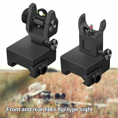 Tactical Foldable Front and Rear Fiber Optic Sight Set Flip Sight Hunting Gun $18.24