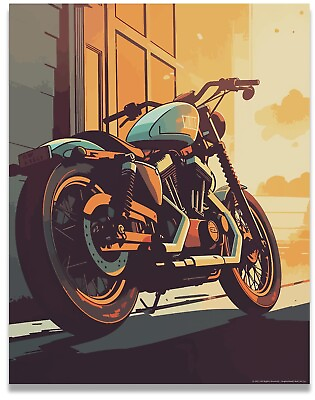 #ad Harley Davidson Motorcycle 11x14 Wall Decor Harley Bike Illustration Art Pri $9.95