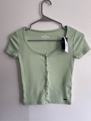 #ad #ad Hollister Womens XXS Baby Tee Must Have Collection NEW Mint Green Cropped Shirt $19.99