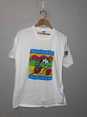 #ad 2008 Bike To Work day CO Colorado Graphic White Shirt 2000s L Large $20.00