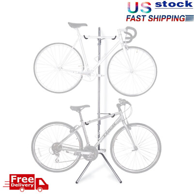 2 Bike Gravity Pole Stand Bicycles Storage Rack Indoor Apartment Home Garage New $43.38