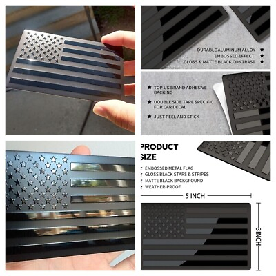 Black Matte Aluminum Alloy American Flag Emblem Stickers For Trunk Cars 3D 2Pcs $10.34