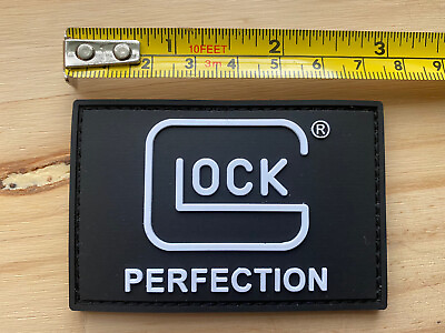 #ad Glock Perfection Logo PVC Black Patch hook and loop New free ship 3x2” Shot Show $9.49