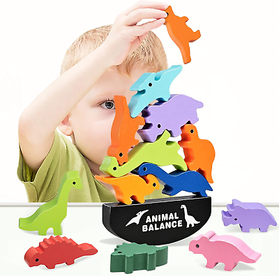 #ad Dinosaur Toys for Kids 3 5 Year Old Boys Gifts Wooden Stacking Toddler Toys for $19.99