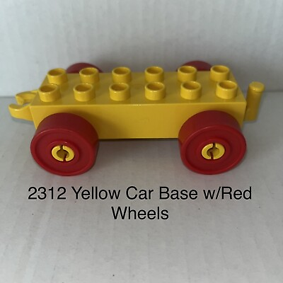 #ad LEGO DUPLO Yellow Car 2x6 Base With Red Wheels Open Hitch End 2312 Has Play Wear $3.99