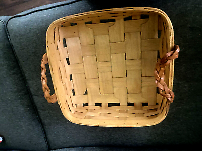 #ad Vintage Peterboro Basket Company 14 X 14 X 4quot; Leather Handles ^ $35.00