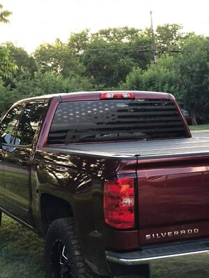 #ad American Flag distressed .. Compatible with Chevy Silverado Full rear glass $59.95