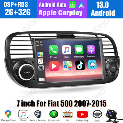 #ad Apple Carplay For Fiat 500 2007 2015 Android 13.0 Car Radio GPS WIFI NaviCamera $131.99
