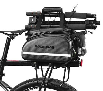#ad RockBros MTB Bike Rack Bag Waterproof 35L Carbon Leather Rear Pack Trunk Pannier $85.99