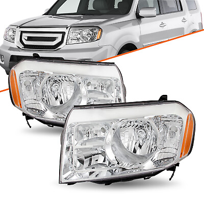 #ad For 2009 2010 2011 Honda Pilot 4Dr Chrome Headlights Amber Corner Headlamps LR $158.99