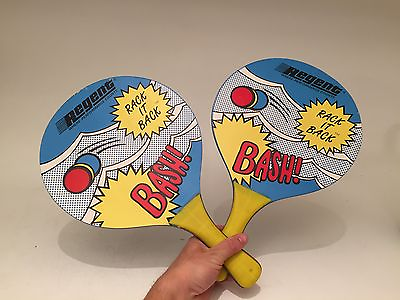 #ad 2 Vintage Rack it Back Paddles Wooden Beach Ball Paddles Regent Toy Paddle Game $31.50