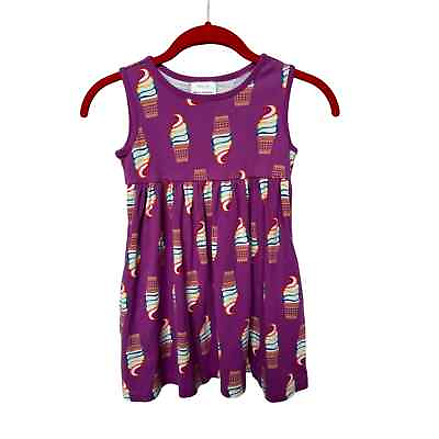 #ad Hanna Andersson 100% Cotton Ice Cream Cone Print A Line Dress Purple Girls Sz 5 $18.00