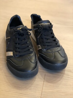 #ad Skechers Street Women#x27;s Memory Foam Sneaker Black Gold Leather Size 9 $24.95