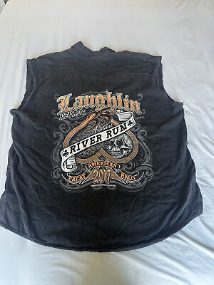 #ad Biker Laughlin River Run Motorcycle Men’s XL Denim Vest Shacket Cut off Sleeves $20.00