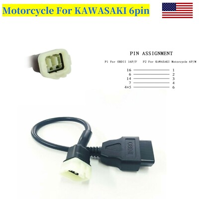 #ad Motorcycle For KAWASAKI 6 pin Cable Diagnostic Scanner Adapter Connector $1.89