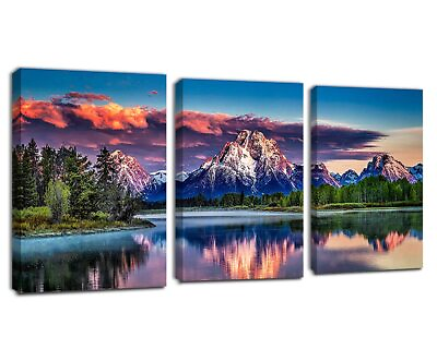 #ad Sunset Landscape Canvas Wall Art for Living Room Wall Decor Snow Mountain For... $44.99