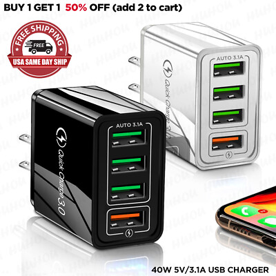 #ad US 4 Port Fast Quick Charge QC 3.0 USB Hub Wall Home Charger Power Adapter Plug $7.43