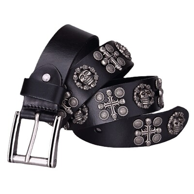 #ad Retro new genuine leather punk style men#x27;s skull accessories with neutral belt $37.66