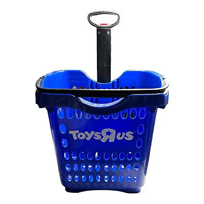 #ad #ad Toys R Us BLUE PLASTIC ROLLING SHOPPING BASKET VERY RARE $71.47