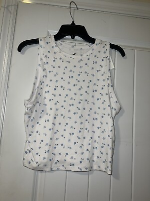 #ad NEW Hollister must have collection tank white blue flowers sleeveless women’s XL $12.00