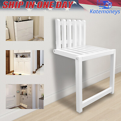 #ad Folding Bath Seat Bench Shower Chair Wall Mount Solid Wood Chair entryway Chair $61.84