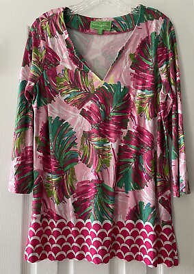 #ad Pappagallo Size Medium Tropical Palm Leaf Print Chic Beach Cruise Shirt Top $18.00