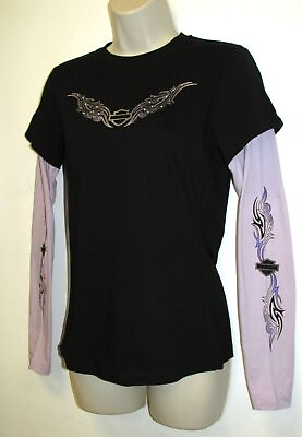 #ad HARLEY DAVIDSON BLACK AND PURPLE LADIES INCOGNITO LAYER LOOK L S SHIRT NEW $12.99