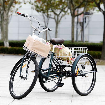#ad 24quot; 26quot; Adult Tricycle 1 Speed 3 Wheel Trike Cruiser Bike w 2 Cargo Baskets $199.99