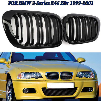#ad For BMW E46 2 Door M3 Coupe 1999 01 Gloss Black Double Front Kidney Grill Grille $31.91