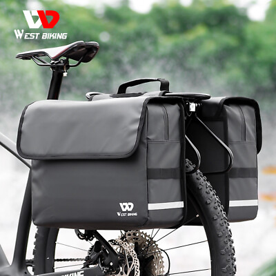 WEST BIKING Waterproof Bike Double Pannier Bag Bicycle Rear Rack Pack Bag Black $49.48