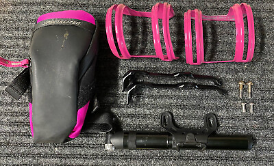 #ad Specialized Road Bike Accessories Lot Pink 2 Bottle Cages Pump Seat Bag Used $14.99