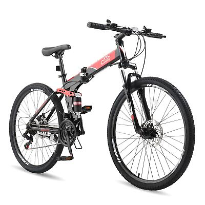 #ad 26quot; Folding Mountain Bike 21 Speed Bicycle Full Suspension MTB Bike Steel Black $168.79