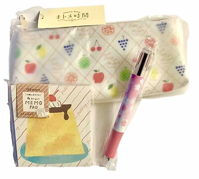 #ad Japanese Stationary Set Fruit Themed Pencil Pouch Sakura Pen amp; Dessert Memo $9.99