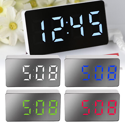 #ad #ad USB Battery Alarm Clock Large Digital LED Display Mirror Time For Car Bedroom $6.98