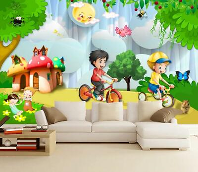 3D Bike Boy Trees ZHUA14128 Wallpaper Wall Murals Removable Self adhesive Amy AU $299.99