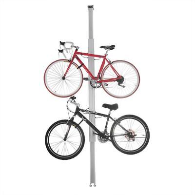 #ad #ad Garage Bike Rack 132quot;x9.5quot;x14.5quot; Upright Tension Mount 2 Bike Metal Silver $87.01