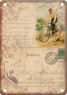 Vintage Cycling Bicycle Post Card Reproduction Metal Sign B771 $23.95
