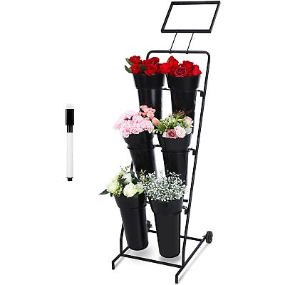 #ad #ad Black Flower Display Stand With Sign Frame And 6 Plastic Floral Vases 59x20x16quot; $40.00