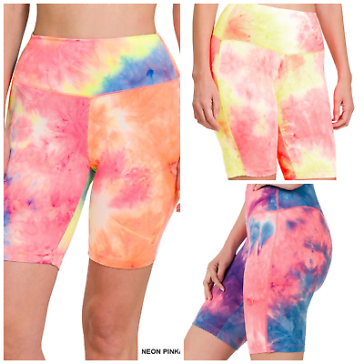 #ad Bike shorts microfiber tie dye waistband stretch casual biker shorts $8.37