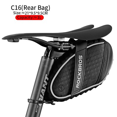 #ad ROCKBROS Bike Tail Bag Rainproof Saddle Seat Bag Reflective Cycling Bags Black $18.99